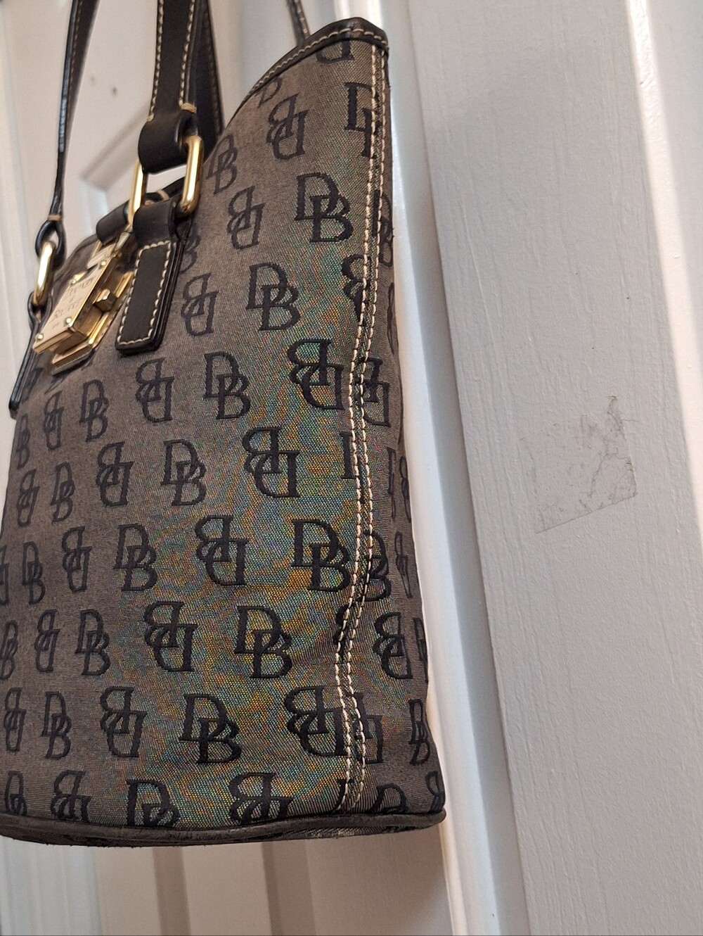 Dooney & Bourke Black Logo Canvas Bucket Tote Bag - Picture 6 of 17